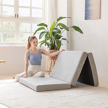 MLILY Tri-Fold Memory Foam Mattress, 4 inch Single Folding Mattress with Collapsible and Washable Cover, Travel and Guest Mat, 75