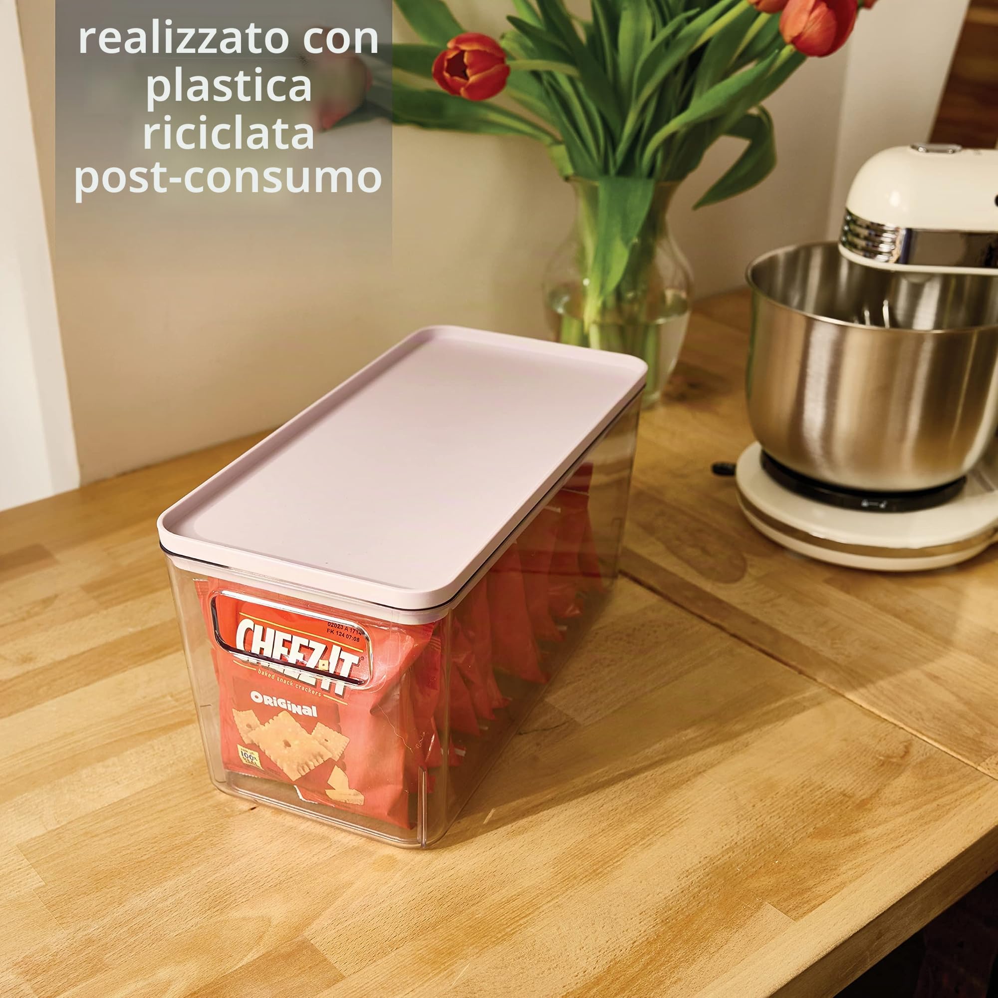 iDesign Organizer cassetti, Organizer cucina dalla serie di Rosanna Pansino, Organizer bagno in plastica riciclata con manici e coperchio, trasparente e viola