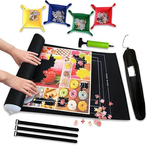 Miniatura 8 de Tapete de rompecabezas negro de 2000 piezas enrollable, diseño único, tablero de rompecabezas portátil para adultos y niños, ahorro de rompecabezas