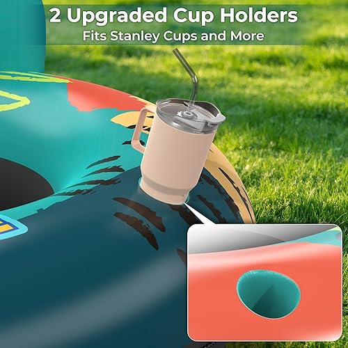 Miniatura 5 de Flotador de tubo de río resistente de 53 pulgadas para adultos, flotador inflable para piscina, lago y playa con portavasos incorporados, respaldo