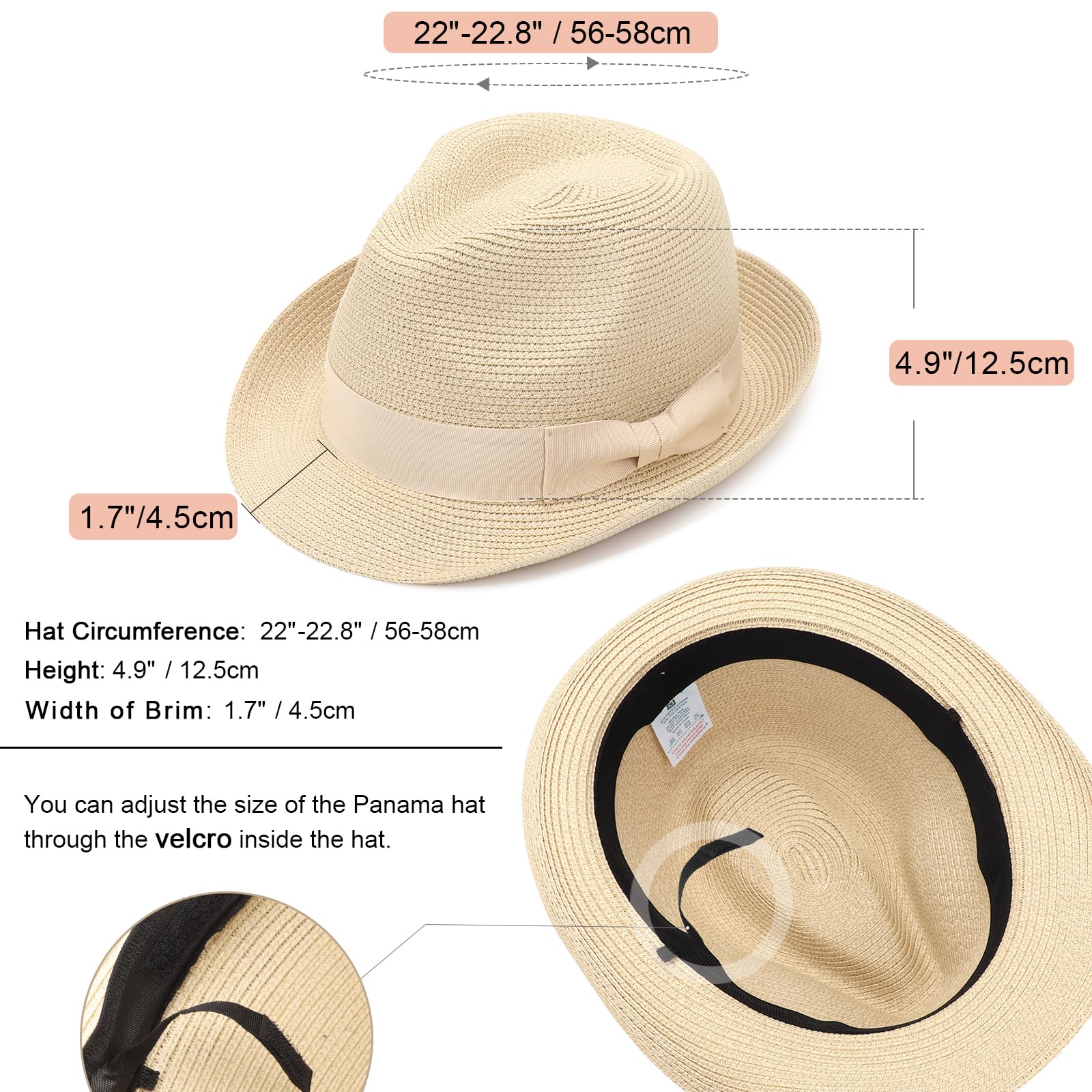 DRESHOW Femme Homme Chapeau de Paille Panama Chapeau Été Large Bord Chapeau de Soleil Anti-UV pour Plage Voyage Chapeau de Soleil