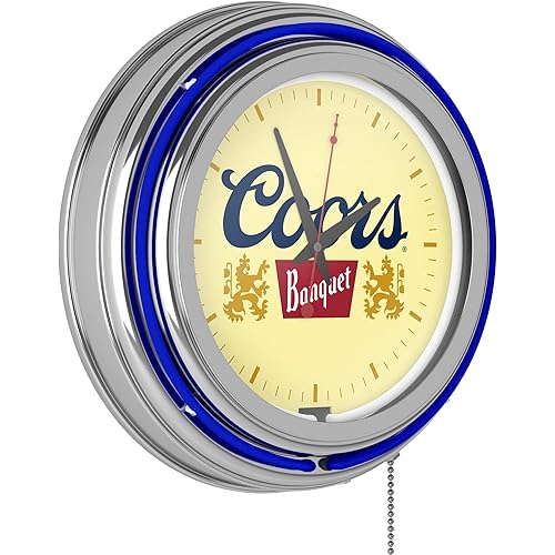 Neon Clock - Retro Coors Banquet Logo Analog Wall Clock with Pull Chain - For Kitchen, Garage, Game Room, or Home Bar by Trademark Global