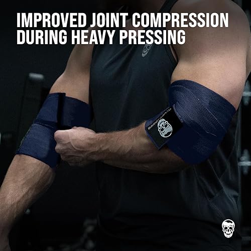 Miniatura 4 de Gymreapers Coderas de levantamiento de pesas (1 par)  Correa de compresión flexible de 40 pulgadas para codo y soporte para articulaciones  para