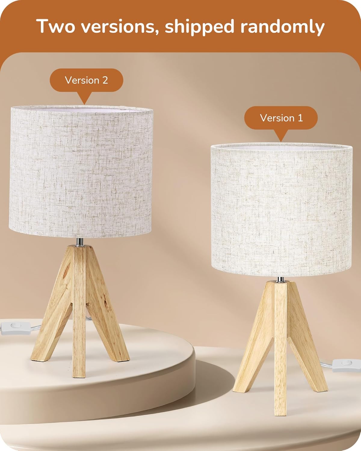 EDISHINE Small Table Lamp, Boho Bedside Lamp with Linen Fabric Shade, Wood Tripod Nightstand Lamp for Nursery, Living Room, Bedroom, Narrow End Table, UL Listed, 14.2 Inch, ON/Off Switch