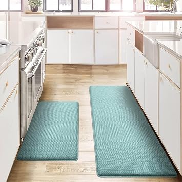 Kitchen Mats and Rugs Set of 2 - Cushioned Anti-Fatigue Kitchen Rug for Floor Washable 17"x29" +17"x59", Turquoise