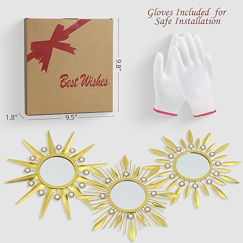 Vista 43 de Manortang Decoración de pared dorada de metal de 9 pulgadas, arte abstracto de sol, luna y estrella, arte de pared adornado con planeta místico