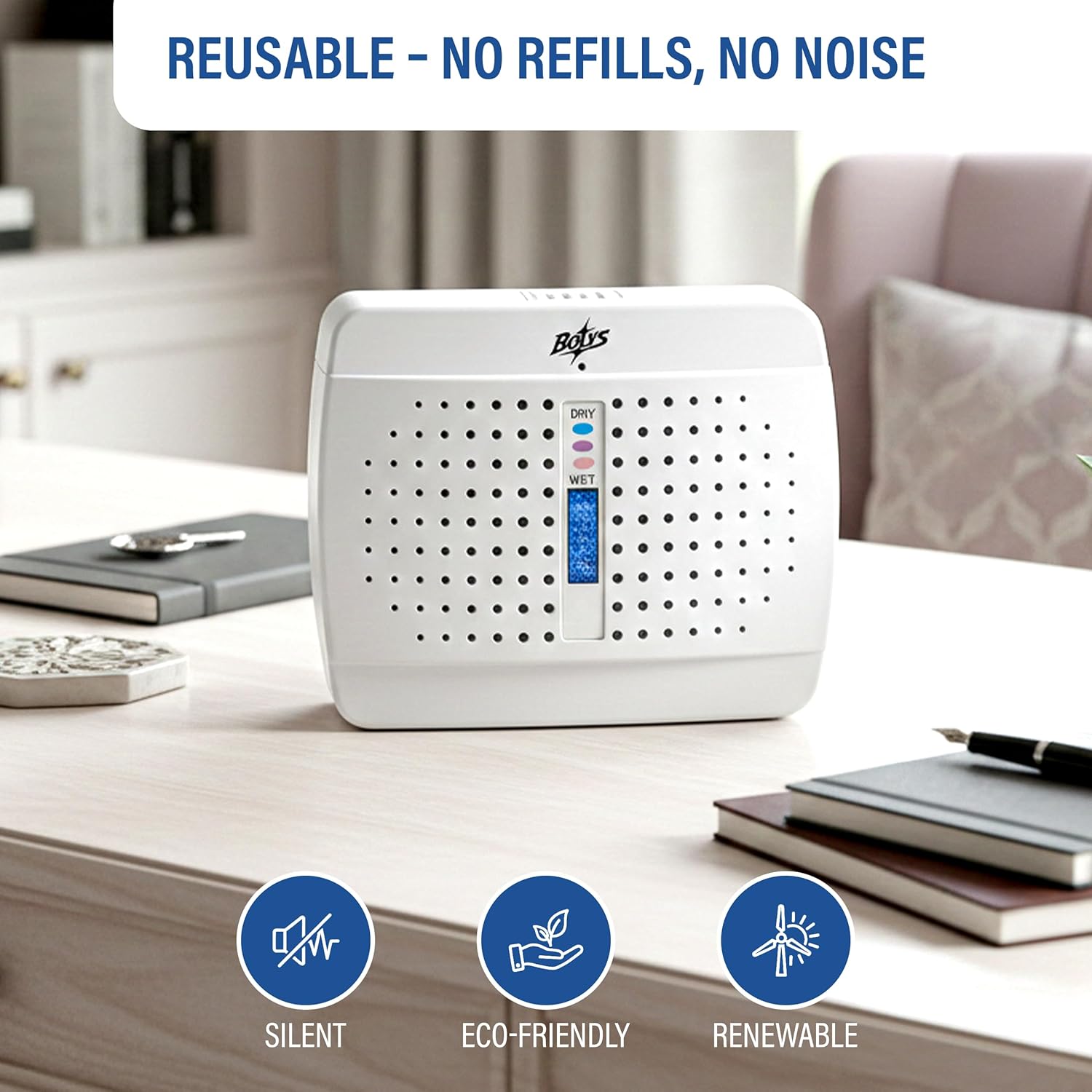 Mini Dehumidifier for Small Spaces – Rechargeable & Reusable Silica Gel Dehumidifier – Silent Moisture Absorber for Closet, Bathroom, RV, Car & Storage – Cordless Use After Charging.
