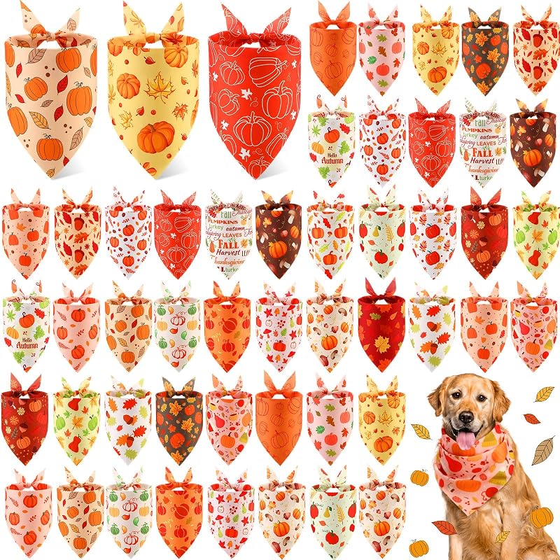 Bandana para Cães de Poliéster com Estampa de Abóbora e Folhas de Bordo Abbylike, Pacote com 50