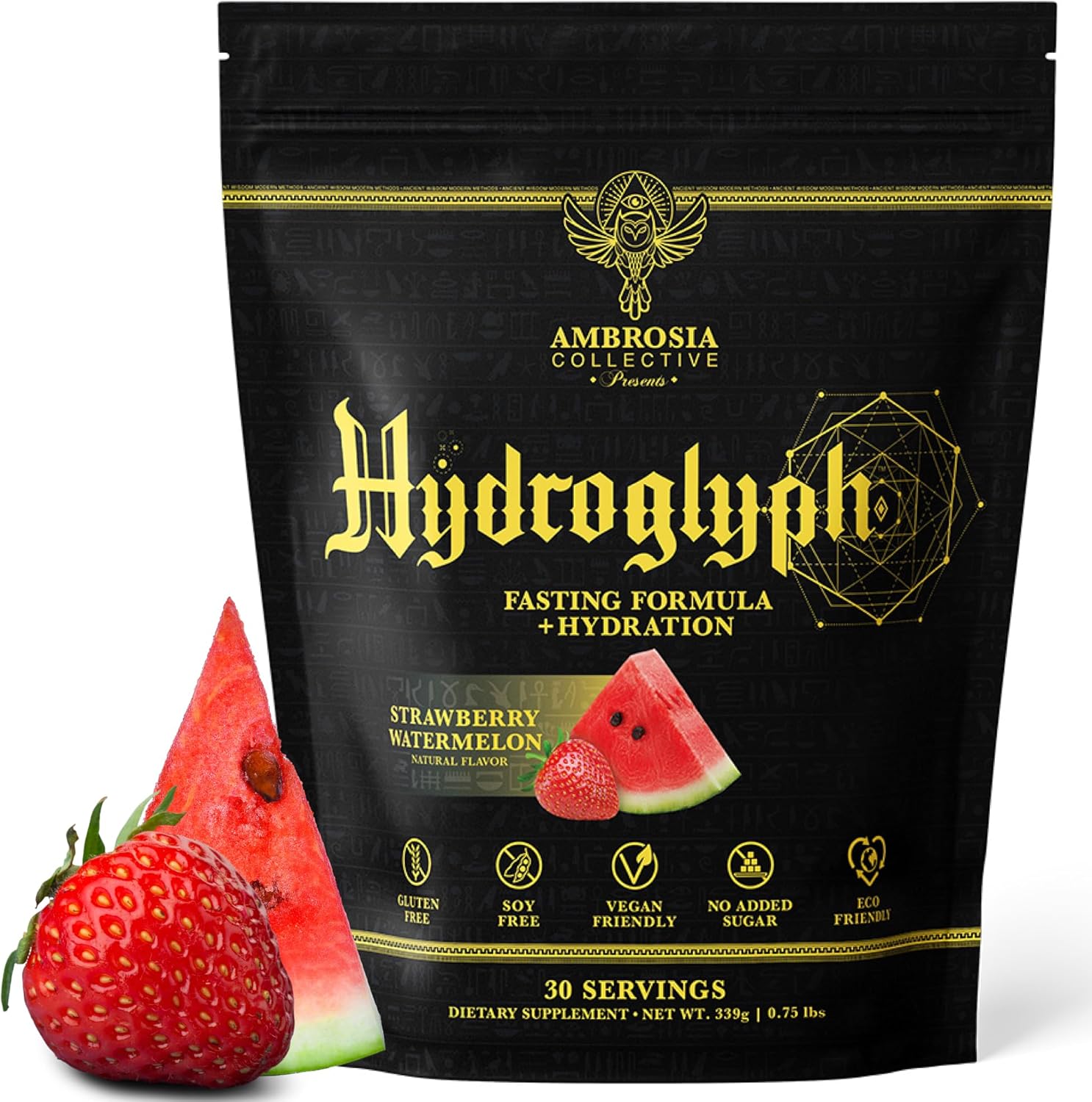 Ambrosia Fasting Electrolytes Powder | EAA Amino Acids, BCAA & HMB | Sugar Free Hydration with Coconut Water | Vegan, Gluten Free | 30 Servings | Strawberry Watermelon