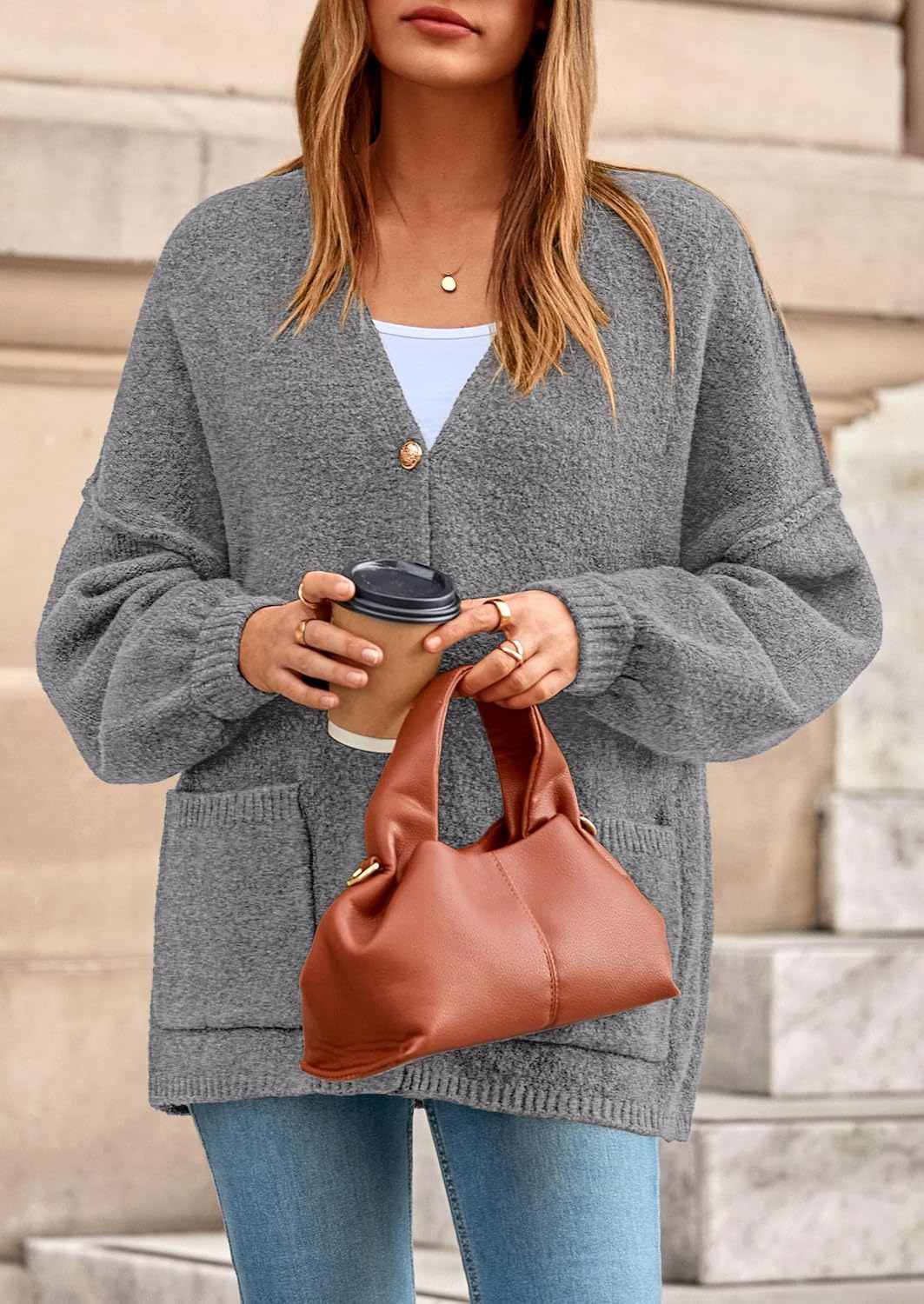 PRETTYGARDEN Fall Chunky Cardigan Sweaters for Women 2026 Button Long Lantern Sleeve Knit Oversized Coats with Pockets - Image 6