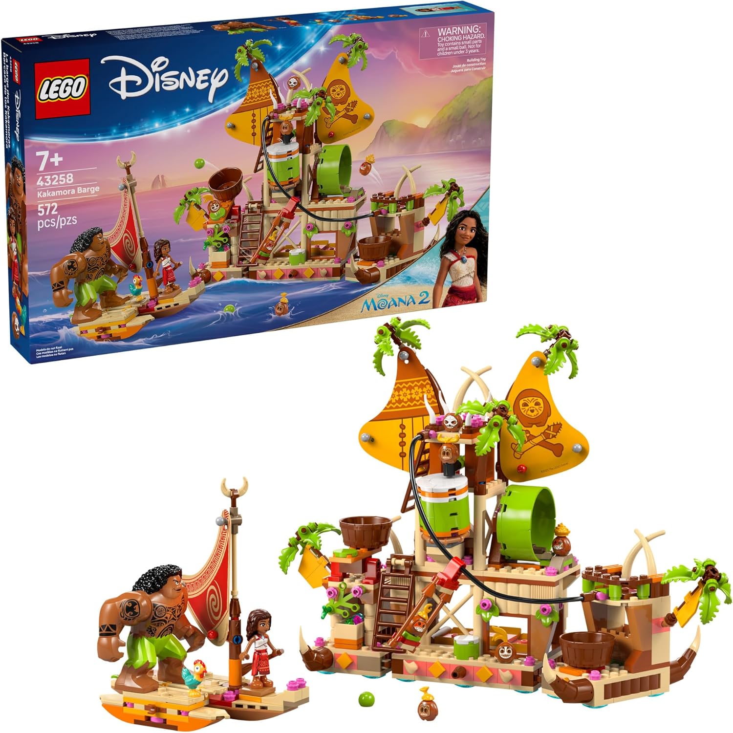 LEGO Disney Moana 2 Kakamora Barge Kids Toy - Pretend Play Building Set for Boys and Girls, Ages 7+ - 9 Characters, Including Moana, Maui, Kotu, and HeiHei - Gift Idea for Birthdays - 43258