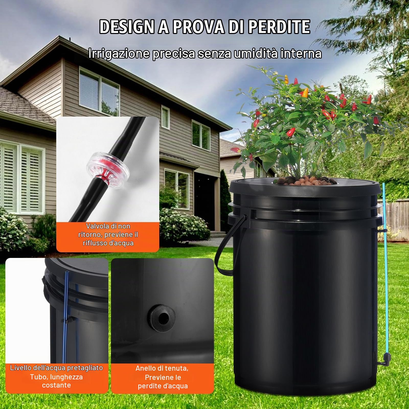 VEVOR Sistema di Coltivazione Idroponica DWC, Kit di Coltivazione in Acque Profonde 20 Litri Pompa ad Aria, Pietre porose, Dispositivo di Livello dell'Acqua, Sistema Idroponico Verdure a Foglia