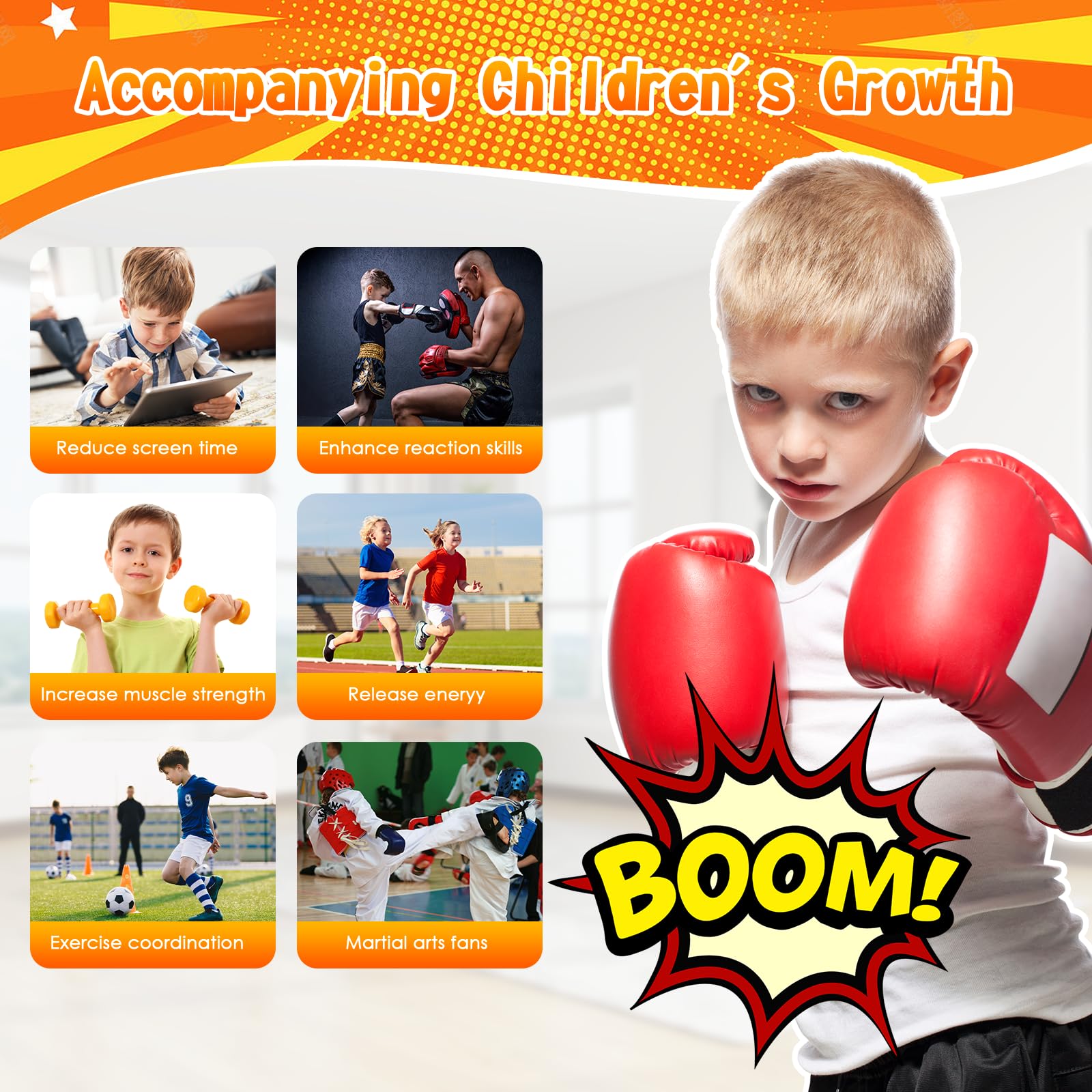 Ninonly Sacco da Boxe per Bambini 160cm con Guantoni e Pompa Punching Ball Bambini Perfetto per Allenamento a Casa, All'Aperto, Sacco Boxe da Terra Ideale