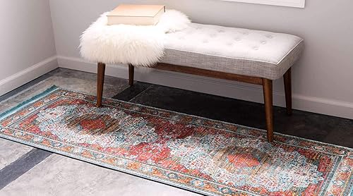 Miniatura 2 de Unique Loom Baracoa Collection Alfombra de área, Malecón (2 pies 7 pulgadas x 10 pies, azul claronaranja)