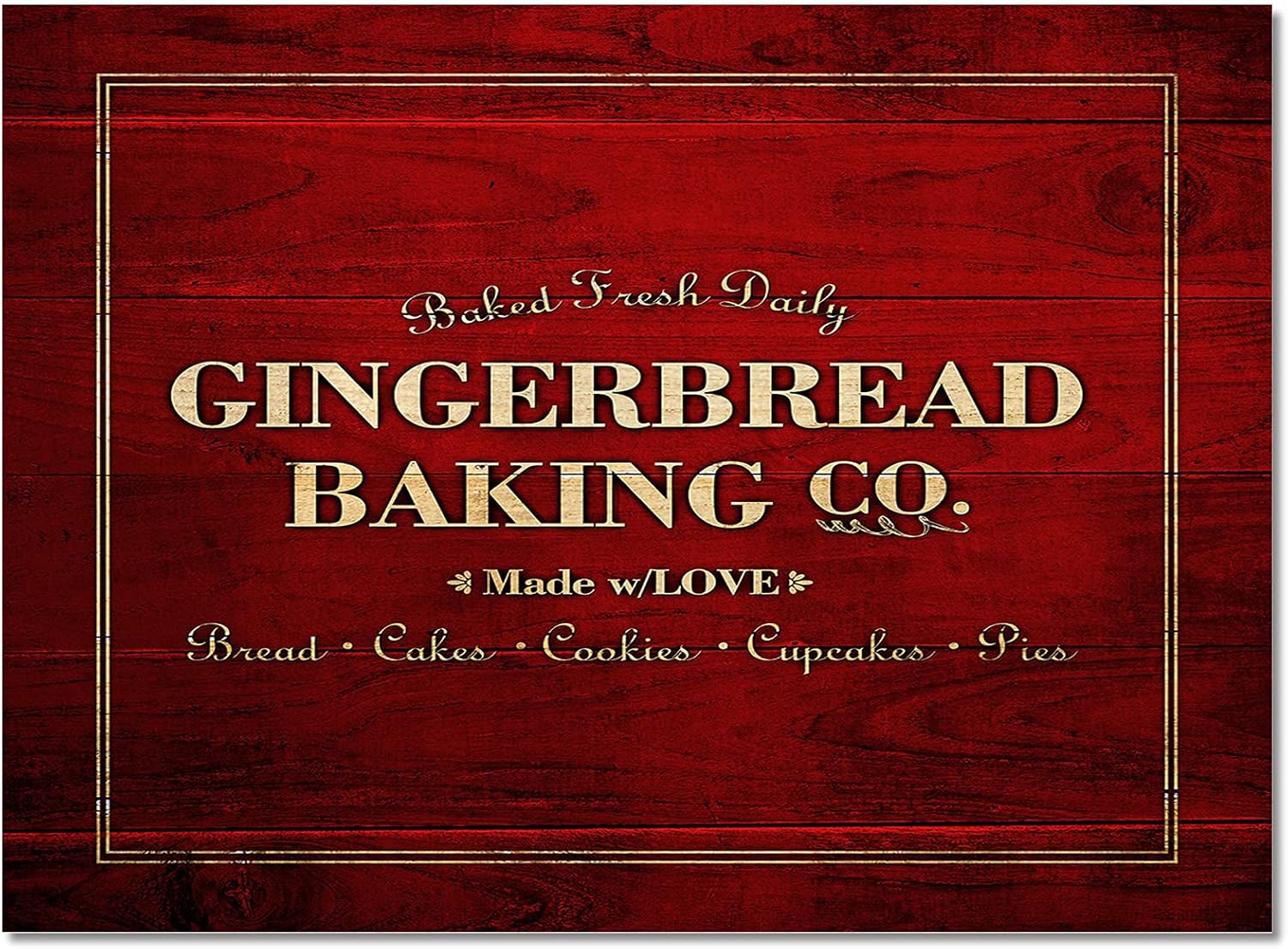 Area Rug, Merry Christmas Gingerbread Baking Co on Red Rustic Wooden Plank Area Rug, Living Room Rugs, Area Rugs for Bedroom Decor&Living Room Decor, Carpet 3x5ft Bedroom Rug, Rugs for Living Room