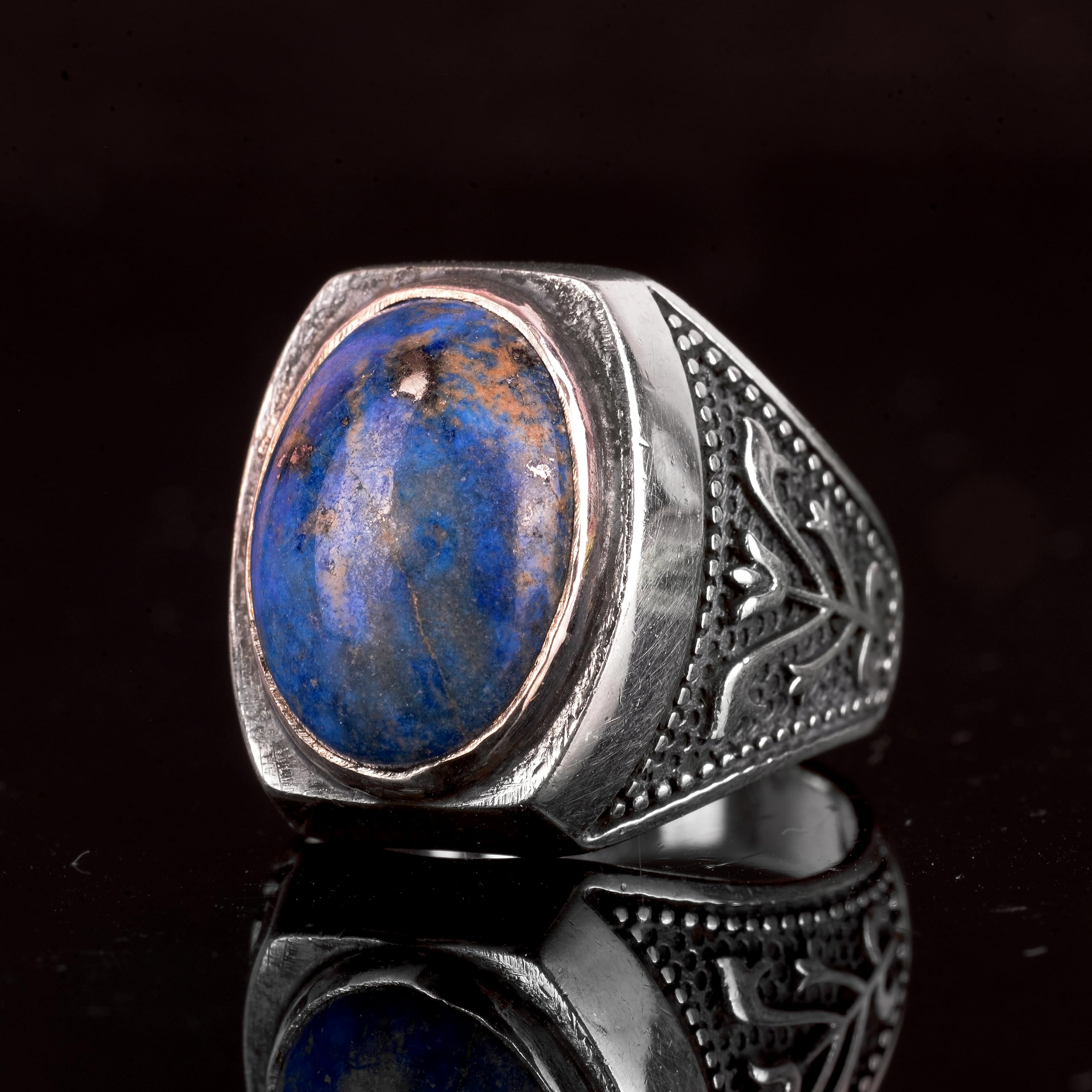 KAMBO Anillo de plata de ley 925 con piedras preciosas de lapislázuli natural