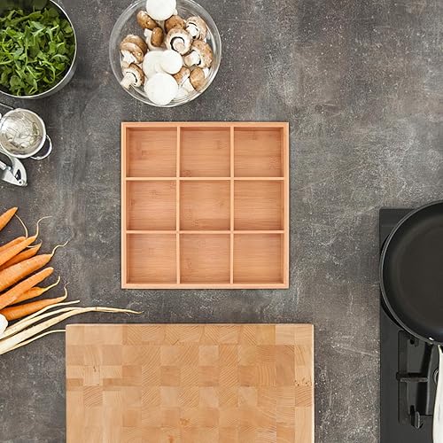 Miniatura 6 de Luxshiny Bandejas para verduras Bandeja dividida de bambú para servir servidor de alimentos de madera, 9 compartimentos, cuenco de caramelo, plato
