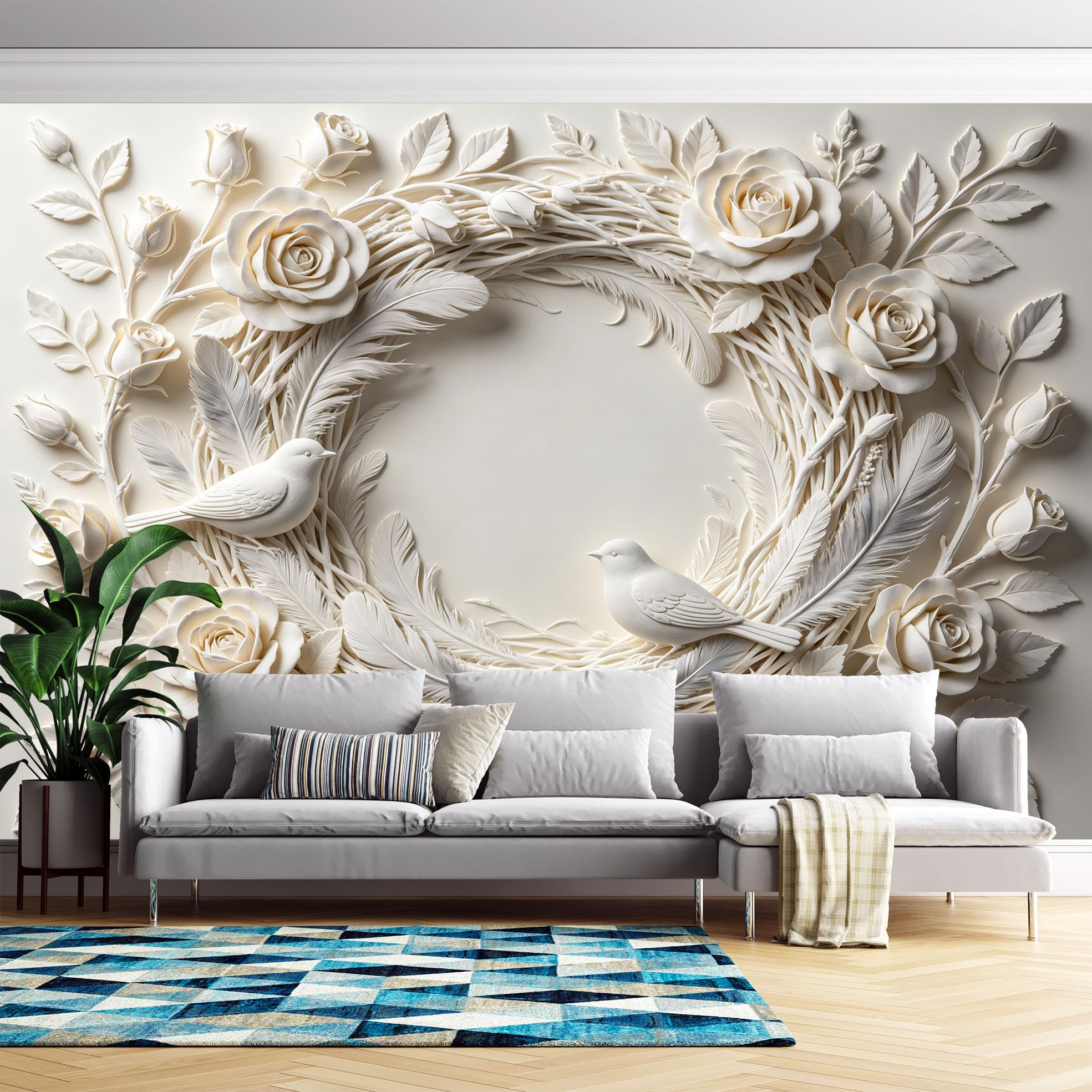 Papel Pintado Corona De Rosas Papel Pintado Autoadhesivo Pared Con Relieve 3D, Mural De Pared 280Cmx460Cm(Hxw) Con Relieve, Arte Moderno No Tejido, Papel Adhesivo Removible Para Dormitorio Y Sala De