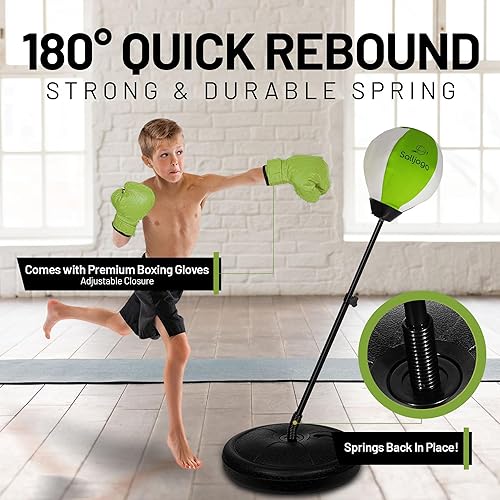 Miniatura 4 de Saco de boxeo para niños - Bola de boxeo ajustable con soporte Guantes de entrenamiento de boxeo y bomba de mano Saco de boxeo ajustable para niños,