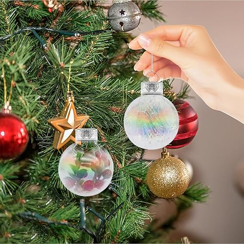 Miniatura 6 de 12 adornos de bolas de Navidad iridiscentes, bolas de adorno rellenables de plástico transparente de 2.36 pulgadas, bolas colgantes rellenables para