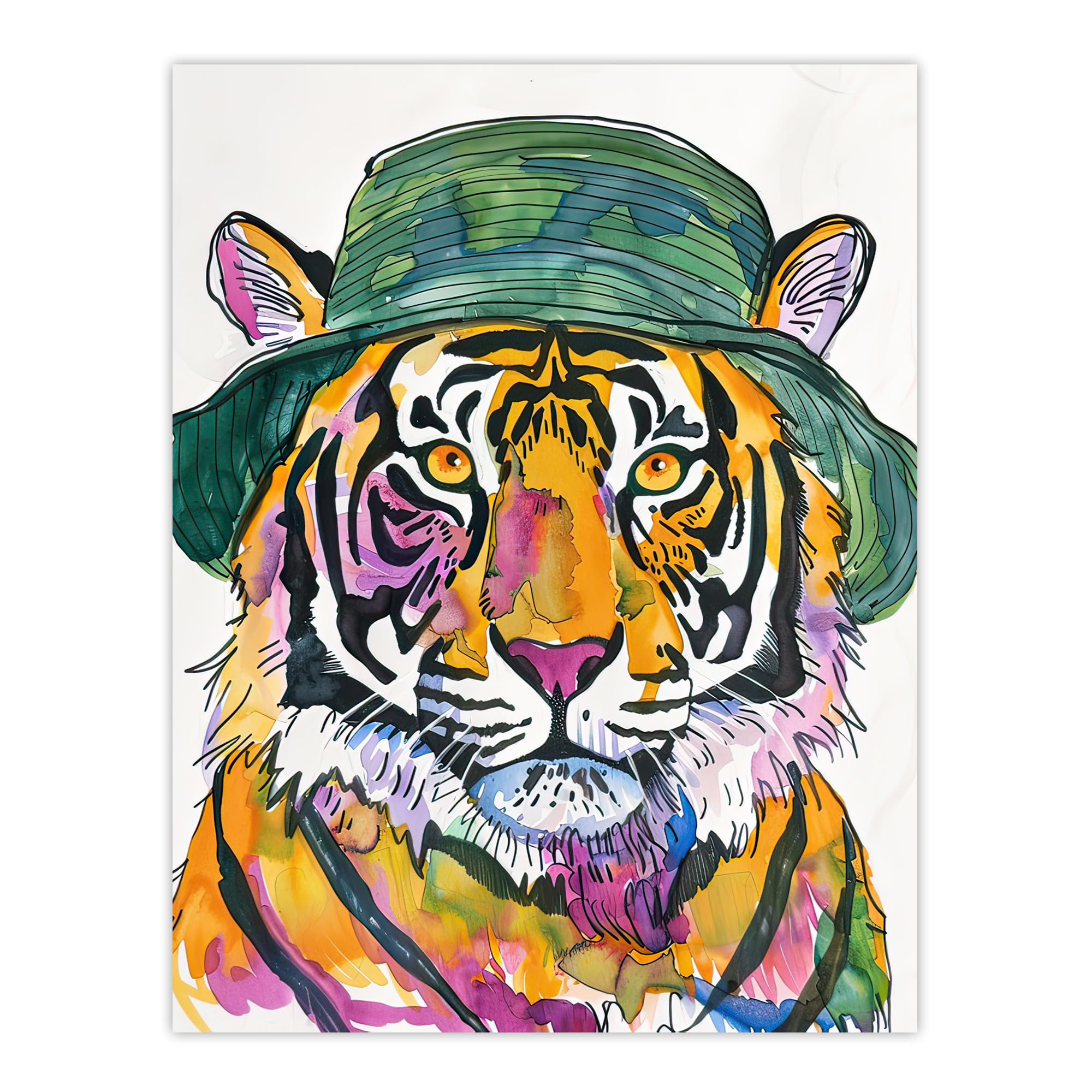 Artery8 Tiger With Bucket Hat Hip Hop Culture Fun Animal Living Room Extra Large XL Wall Art Poster Print