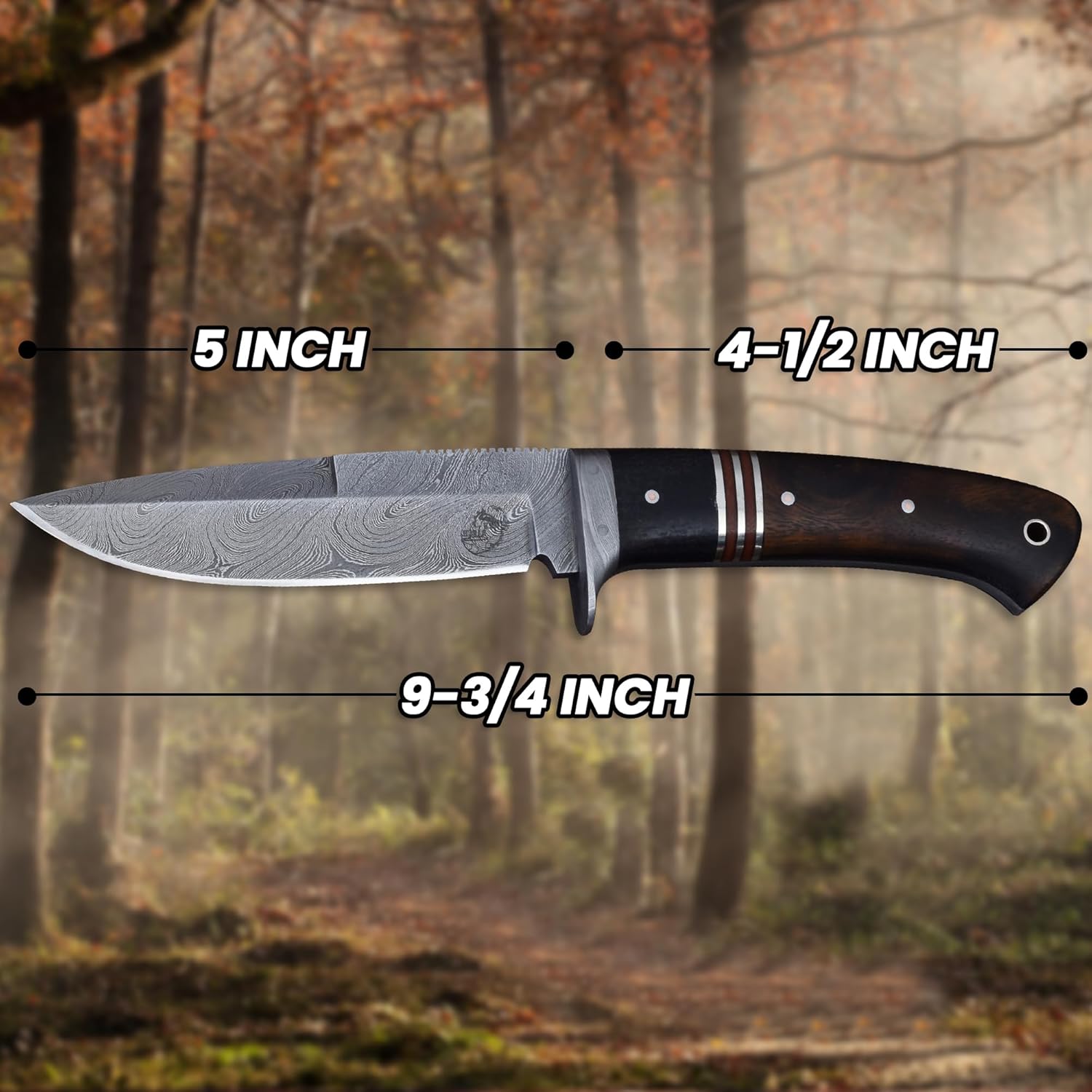 Knives Ranch Handmade 9-3/4" Hunting Knife - Full Tang Construction - Excellent Edge Retention - Rosewood Handle - Genuine Leather Sheath (3052-IRW)