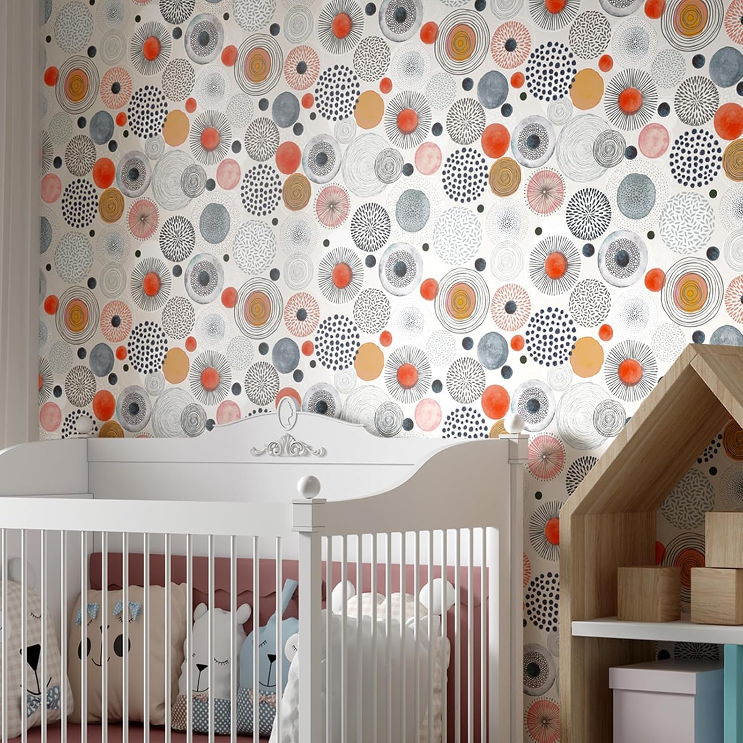 Polka Dot Wallpaper Peel and Stick Geometric Circle Contact Paper for Cabinets 17.5"×120" Watercolor Geometric Circle Wallpaper for Kids Room Colorful Dot Wall Paper for Nursery Bookcase