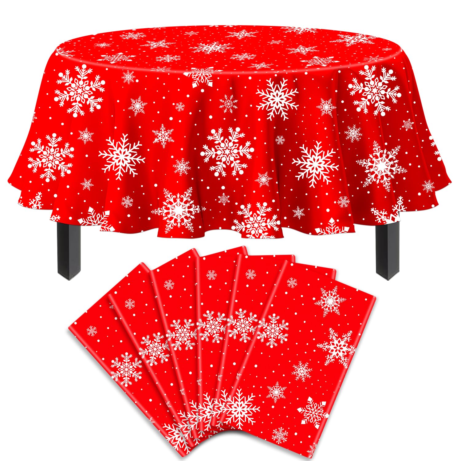 6 Pack Christmas Tablecloth Christmas Snowflake Tablecloth White Snowflake Plastic Table Cover Winter Wonderland Table Clothes Christmas Table Decorations Merry Christmas Party Supplies 84 x 84 Inch