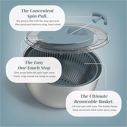 Miniatura 6 de COOK WITH COLOR Lavadora de lechugas y secadora de verduras para una fácil preparación de ensaladas, base antideslizante con mango de tracción,