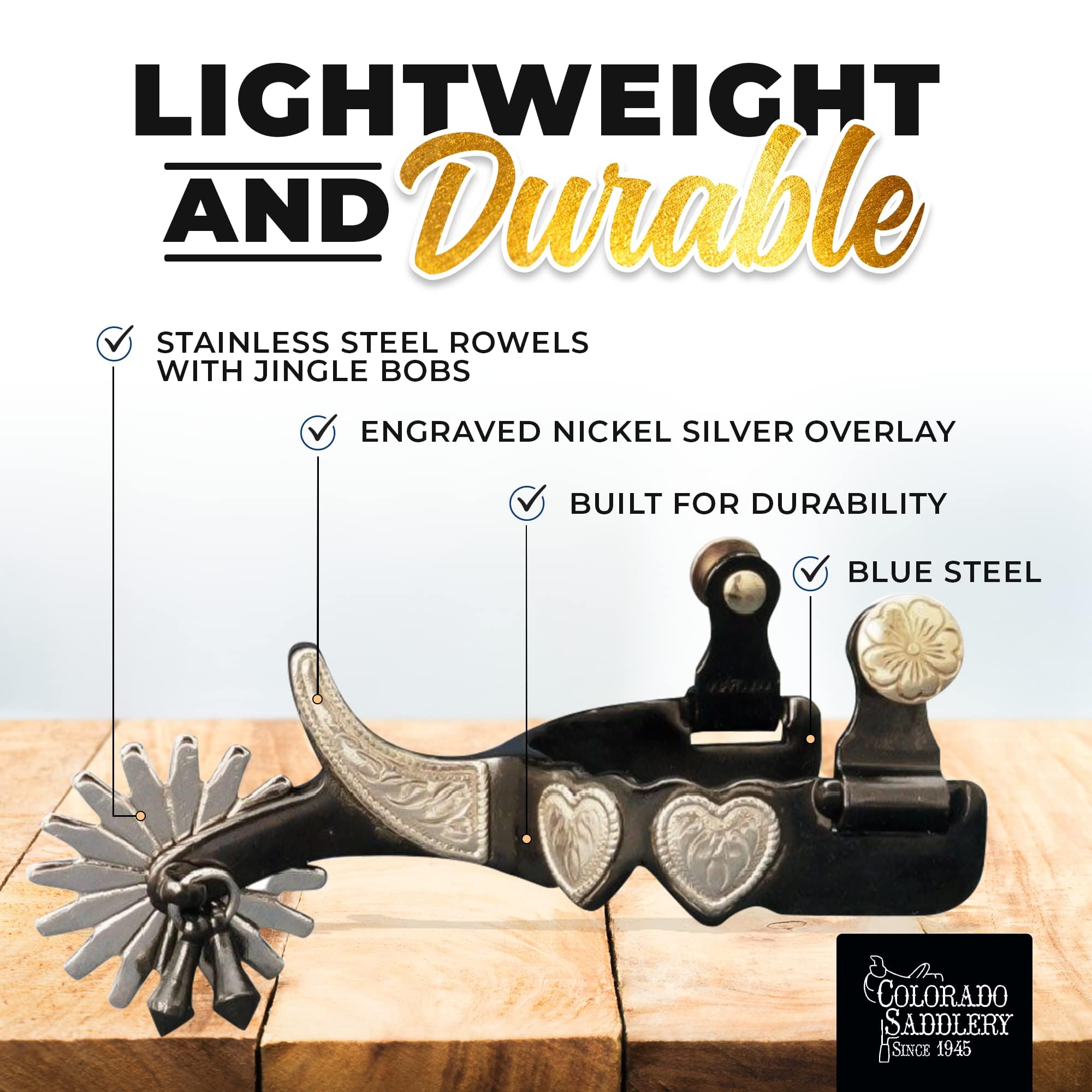 Colorado Saddlery Pfeilsporen Für Westernreiten – Edelstahl-Rowell, Schwarz Mit Nickel-Silber, Paar