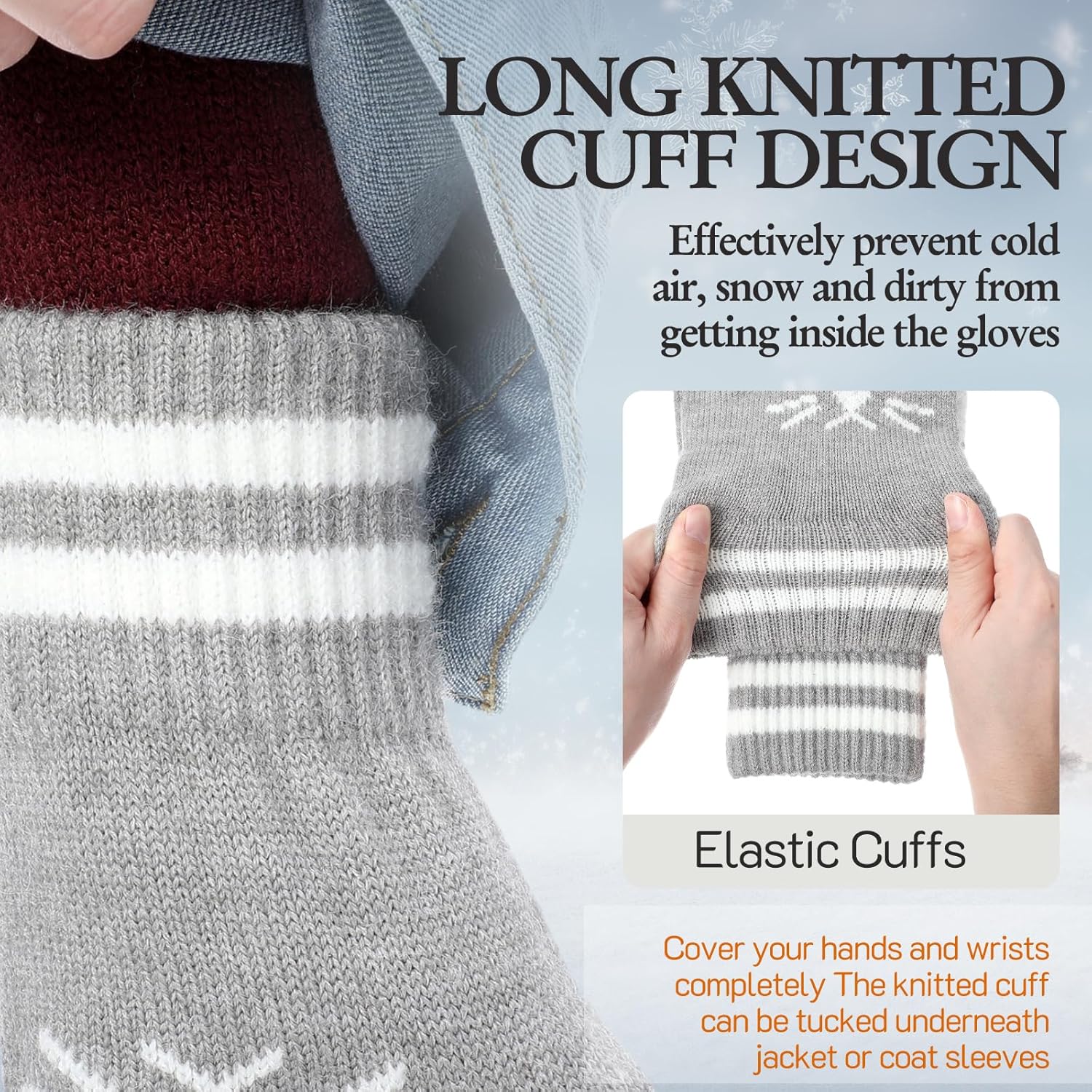 Vicenpal 3 Pairs Warm Mittens for Women Cute Winter Mitten Fleece Lining Cozy Wool Glove Cold Weather Thick Warm Knitted - Image 5