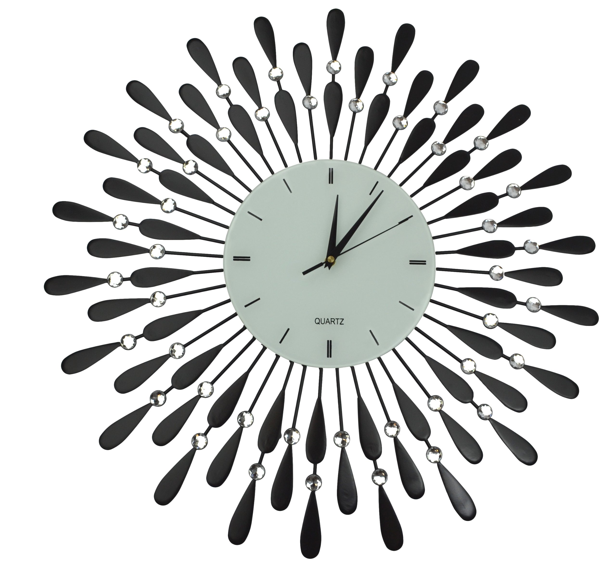 Lulu Decor, Black Drop Metal Wall Clock 24”, White Glass Dial with Lines 9”, Decorative Clock for Living Room, Bedroom, Office Space