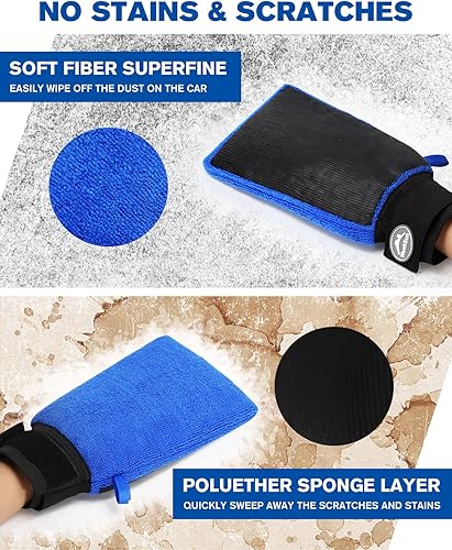 Miniatura 10 de WEEKSUN - Paquete de 2 manoplas de arcilla, guantes de arcilla para detalles de automóvil con correa elástica Veicer0, manoplas de arcilla para