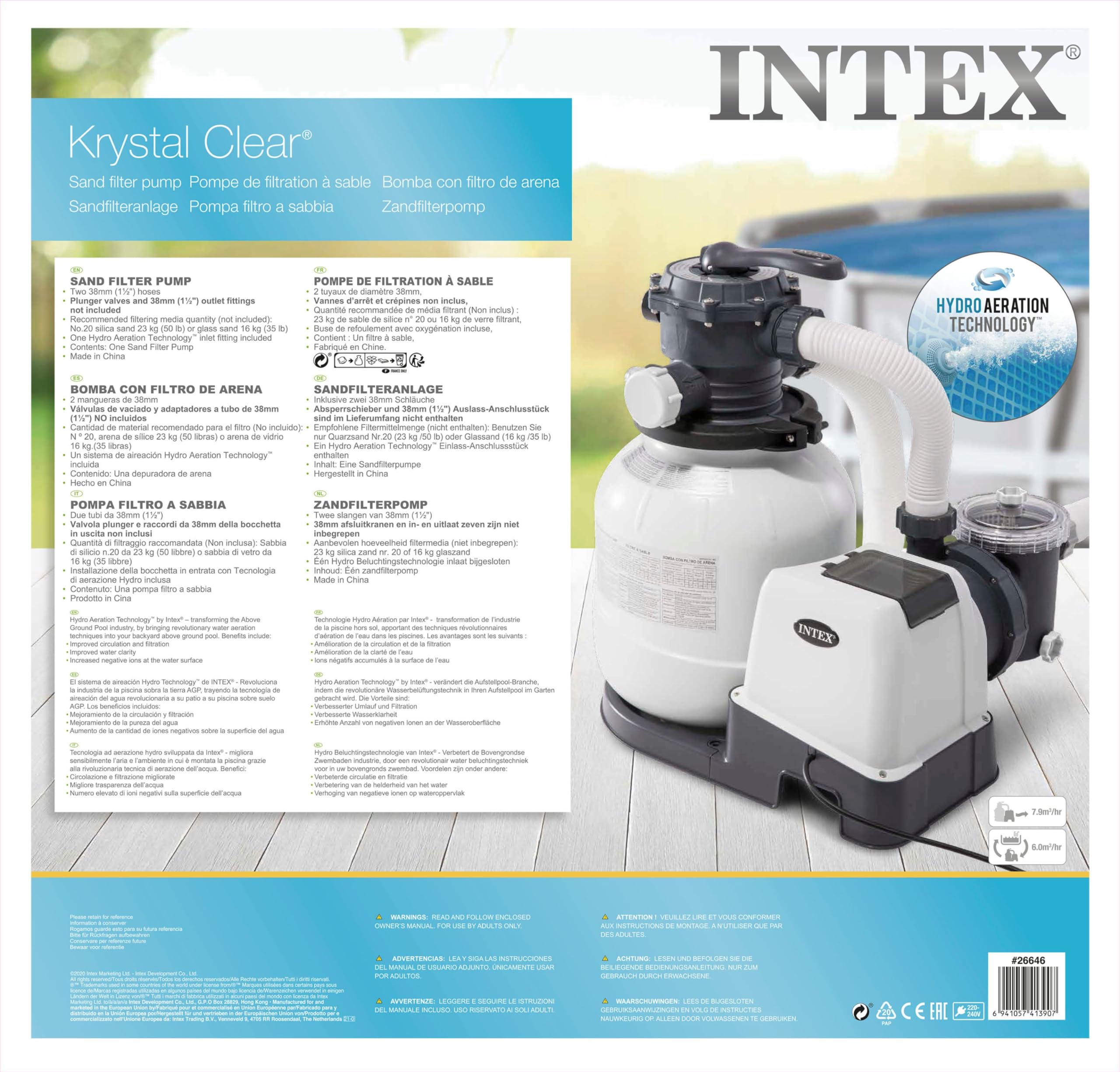 Intex 26648 Krystal Clear Sandfilteranlage 8 m³ für Pools bis 36.000l, Blau