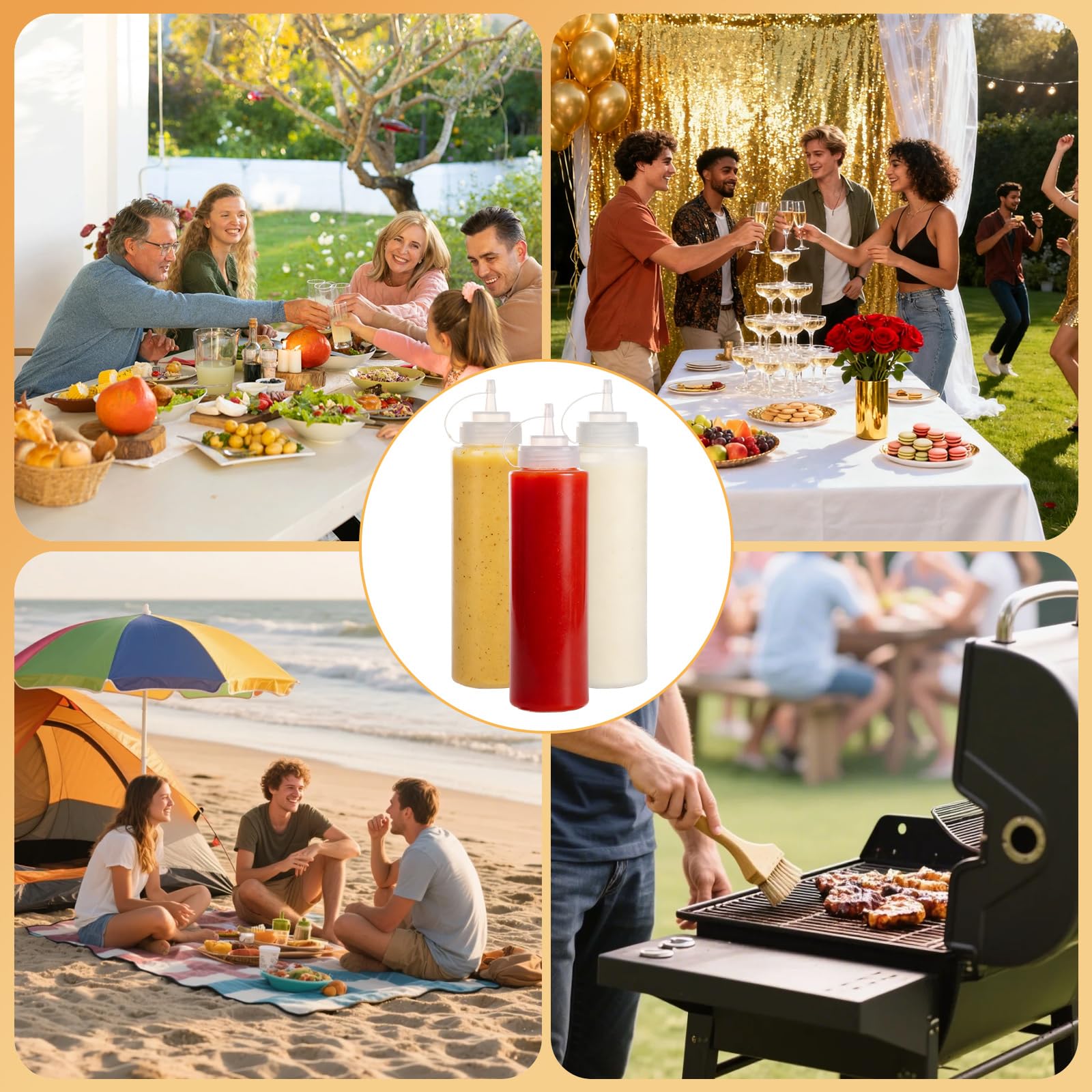 Confezione da 10 bottiglie da spremere da 800 ml | Bottiglie di plastica per condimenti con beccucci, imbuti e adesivi, per salsa di ketchup, insalata, barbecue, salsa