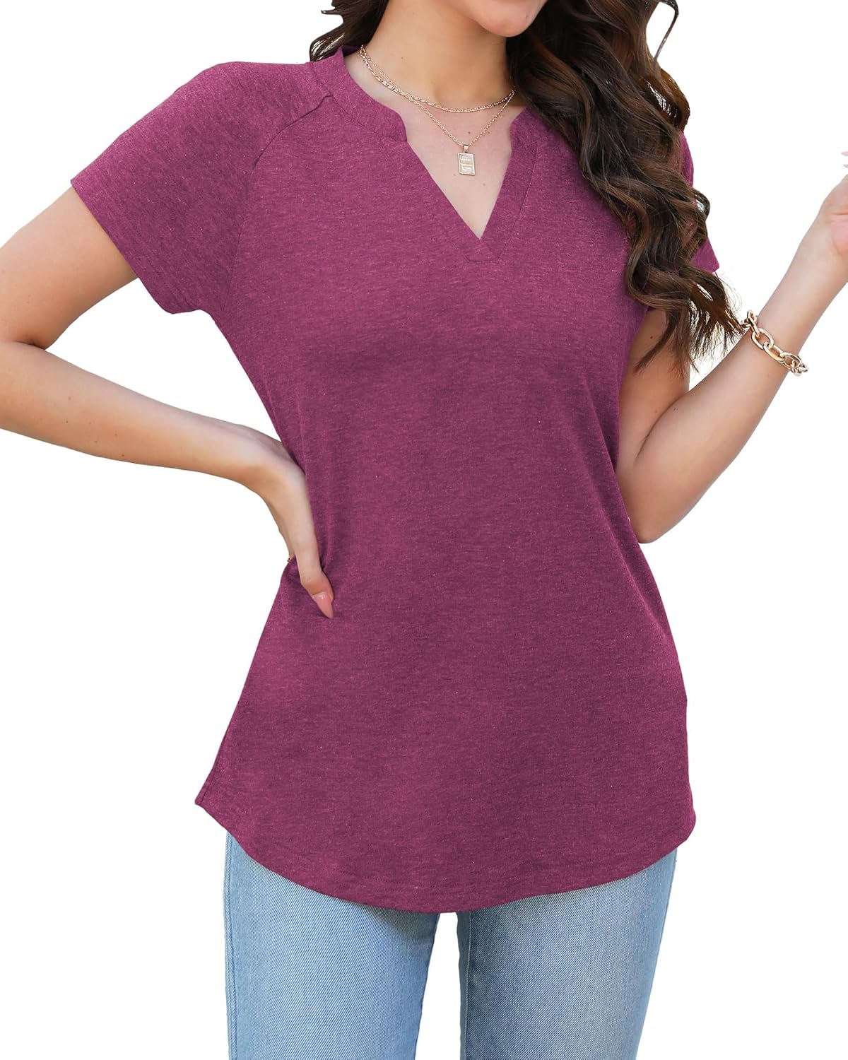 Summer Clothes for Women 2024 Short Sleeve Tops Loose Casual Blouses Red - Image 3