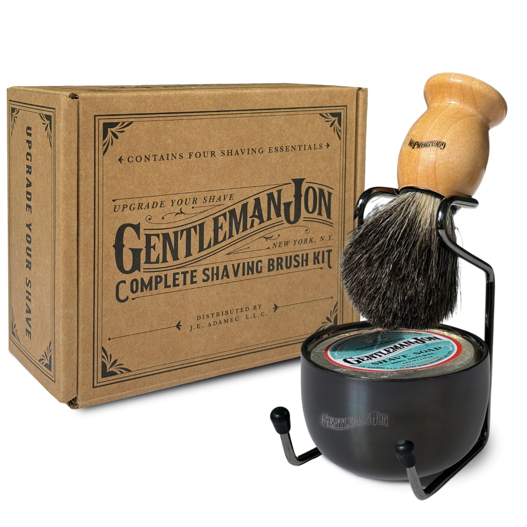 Gentleman Jon Complete Shaving Brush Kit with Bowl/Mug, Soap, Stand & Brush