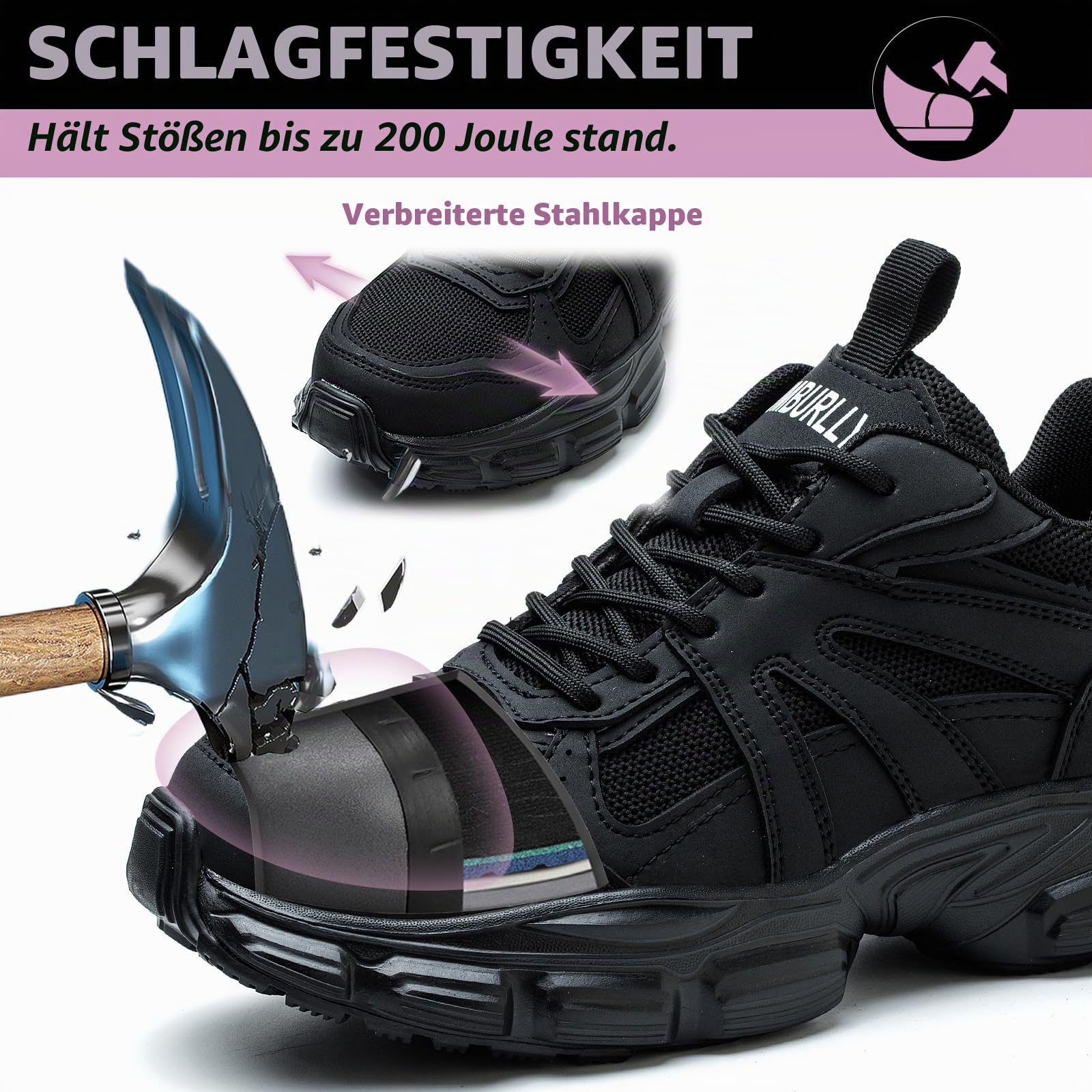 Sicherheitsschuhe Damen Leicht Arbeitsschuhe Atmungsaktiv rutschfest Stahlkappenschuhe Sportliche Schutzschuhe
