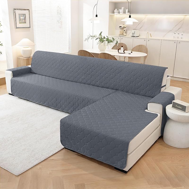 Ystyle 100% vízálló L alakú kanapévédő 4 személyes fordítható sarokkanapéhoz - L Form 4 Sitzer (L 280 CM), Darkgray