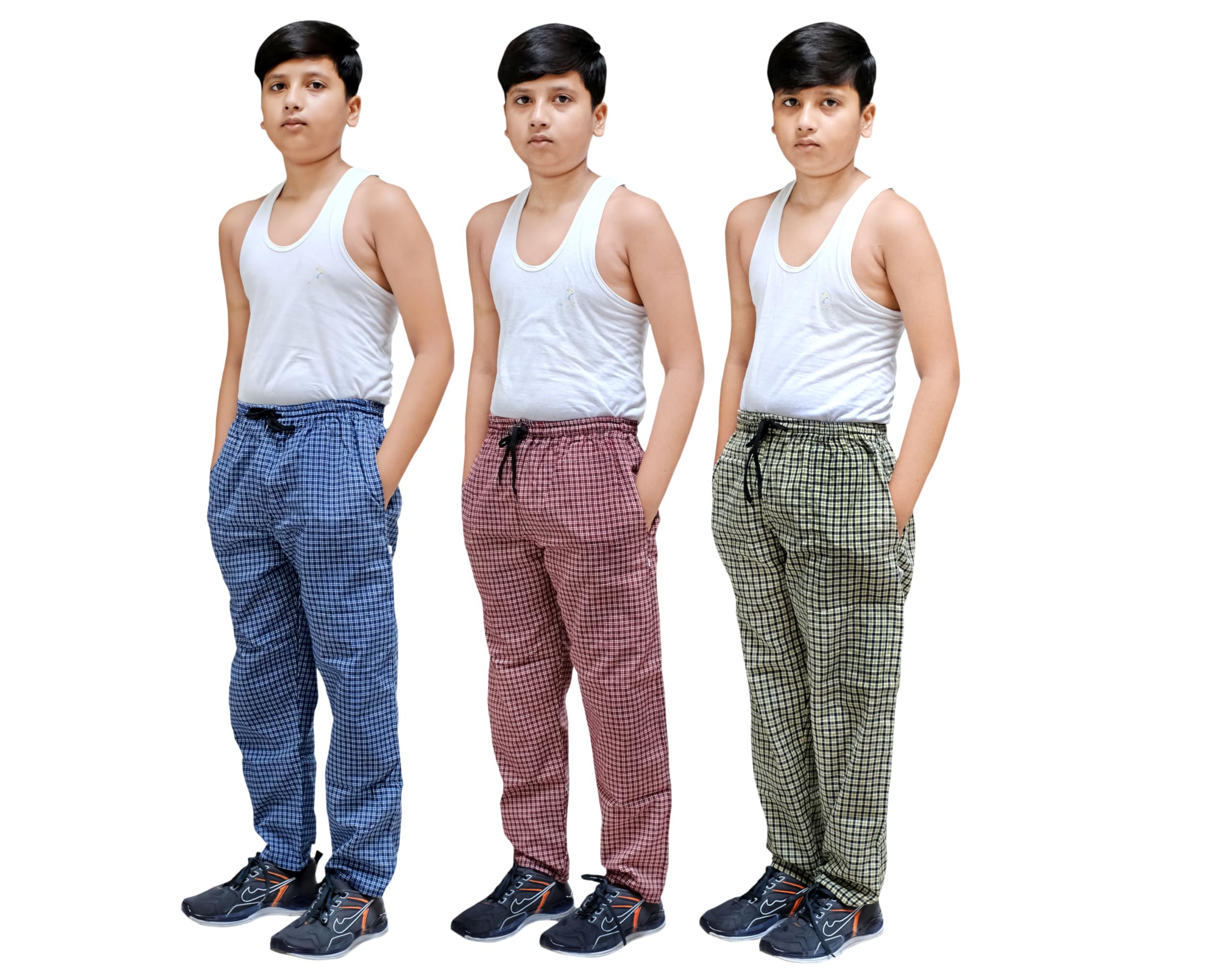 AWALA FASHION Boy's Super Combed Cotton Fabric Regular Fit Checkered Pyjamas (15-16 Years) Multicolour