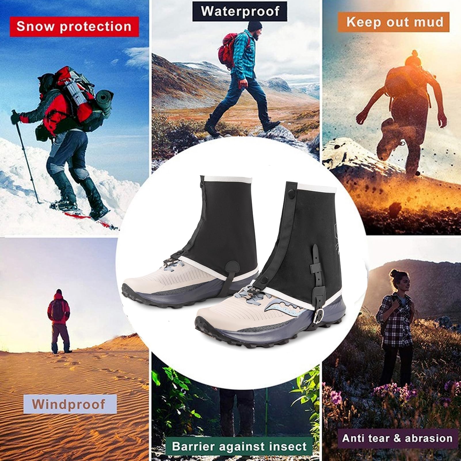 Ghette corte impermeabili, copriscarpe basse con fasce elastiche, ghette alla caviglia per alpinismo, escursionismo, campeggio, arrampicata, trail running