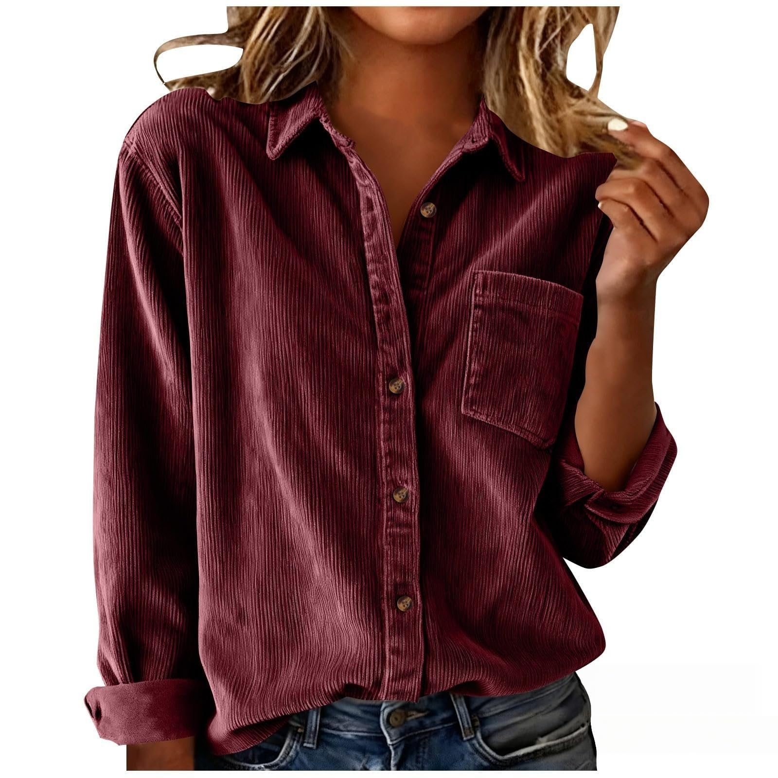 Cordbluse für Damen langärmlig mit Kragen ideal für Herbst und Freizeit