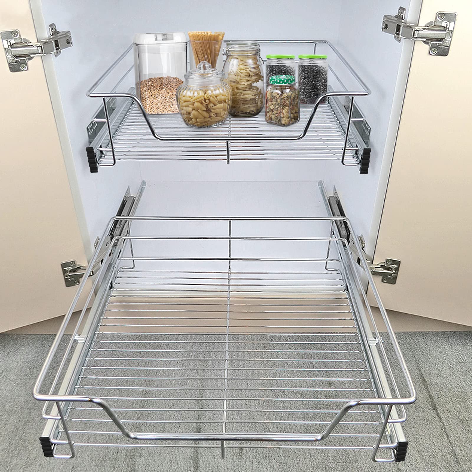 Uisebrt - 4 cassetti telescopici da cucina, 60 cm, per camera da letto, organizer, scaffali estraibili totalmente, portata 20 kg