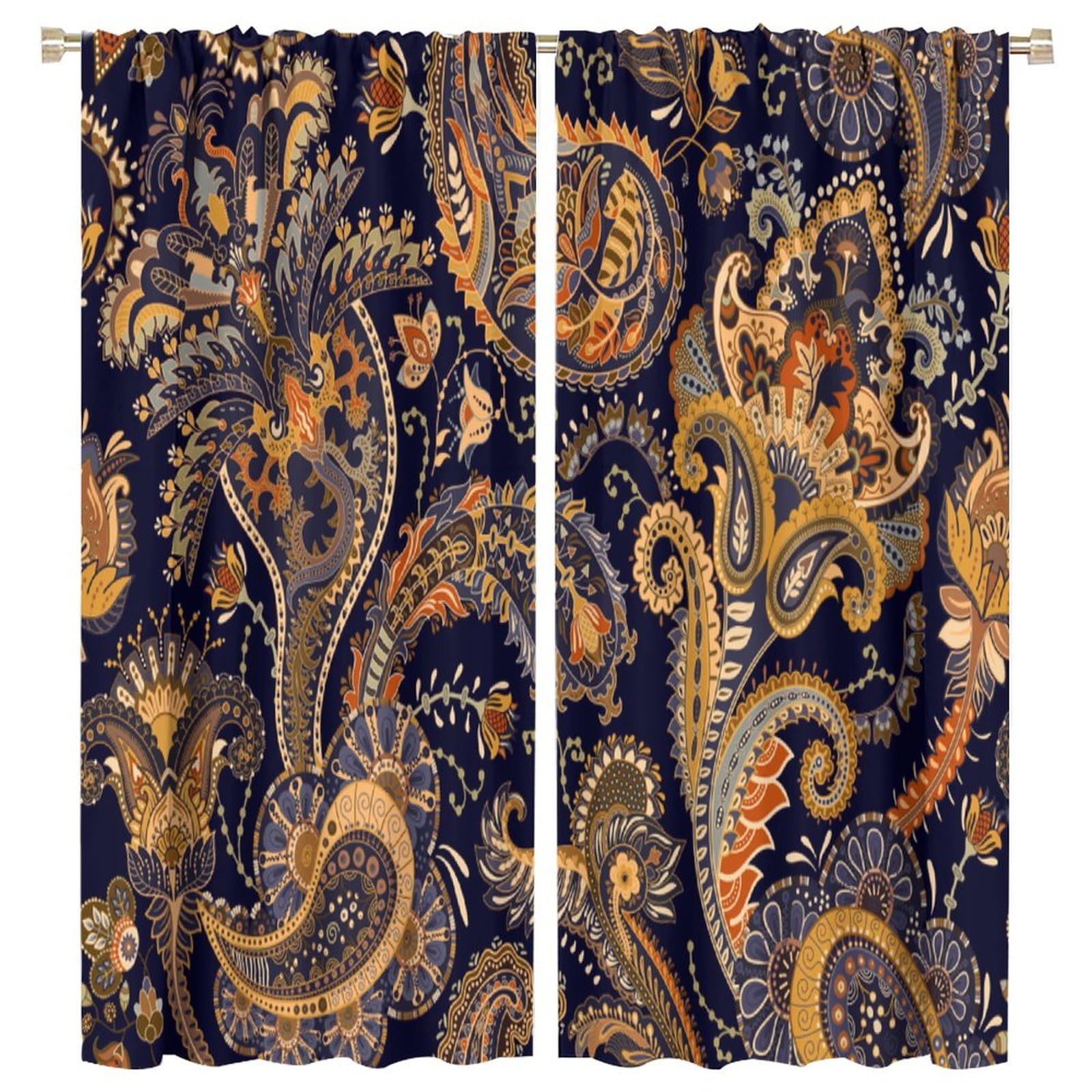 BenYaSong Paisley Window Curtains,Vintage Floral Bohemian Elements for Cafe Room Chidren Window Curtain Drapes 2 Panels 63x72in
