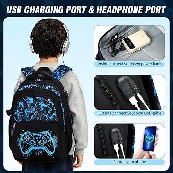 School Bag for Boys, 3Pcs Large Capacity Kids School Backpack Set with Lunch Bag & Pencil Case, Glow in the Dark Rucksack for Primary & Secondary School