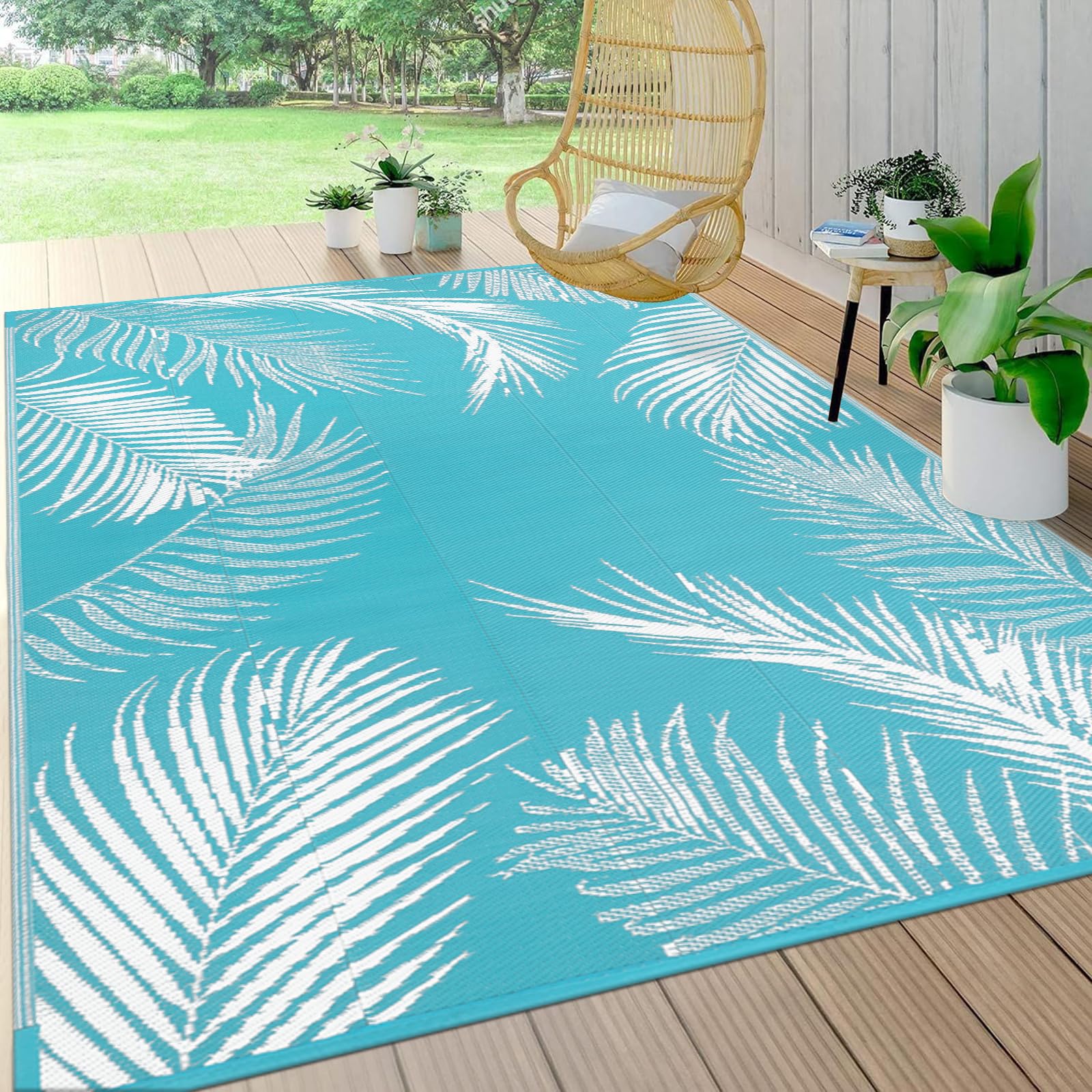 Pauwer Tappeto da esterno impermeabile, 1,5 x 2,3 m, reversibile, in plastica, per esterni, patio, campeggio, camper, patio, picnic, cortile, terrazza, balcone, portico