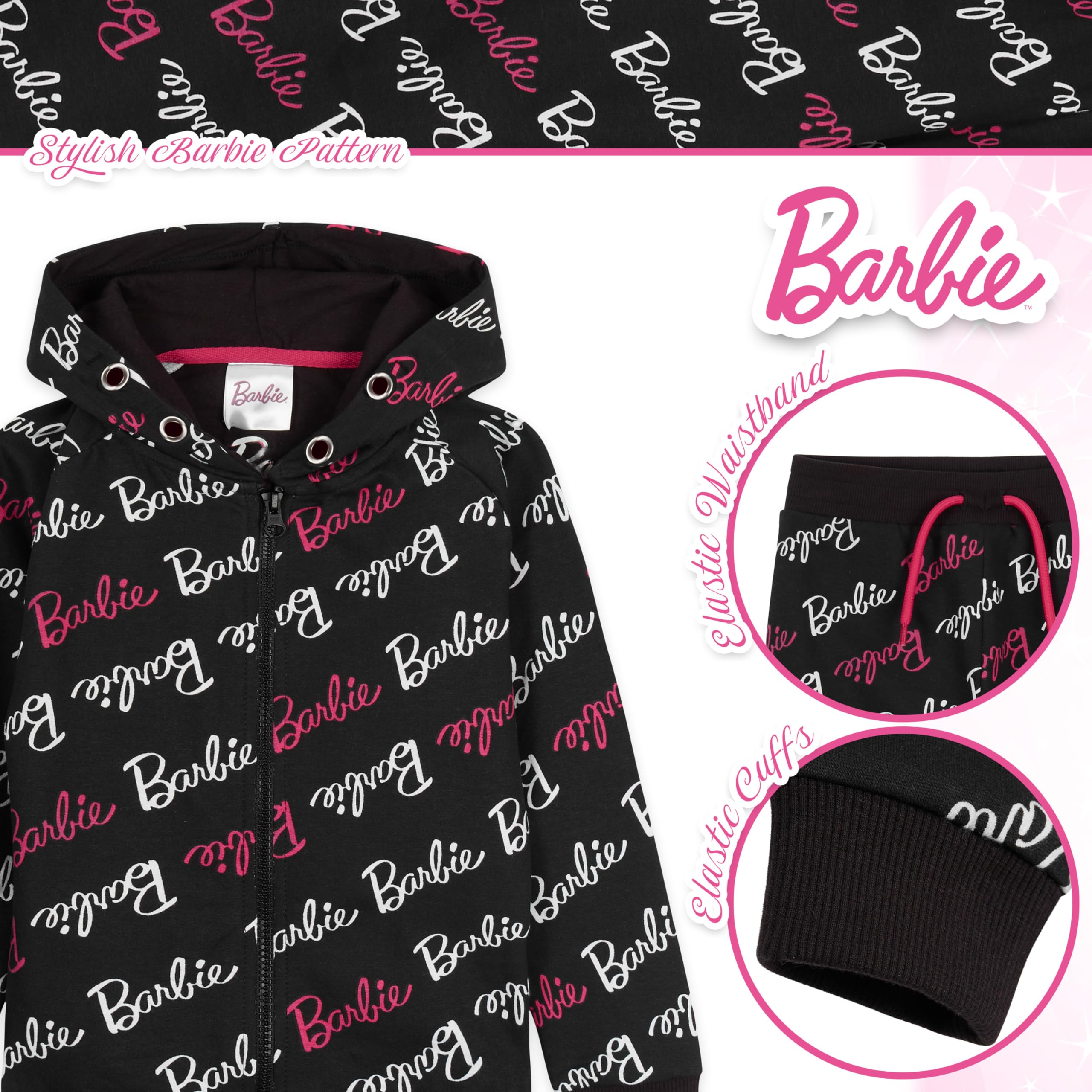 Barbie Ensemble de leggings à capuche rose pour filles, ensemble de survêtement à capuche et pantalon de survêtement pour enfants de 3 à 14 ans, cadeau pour adolescentes