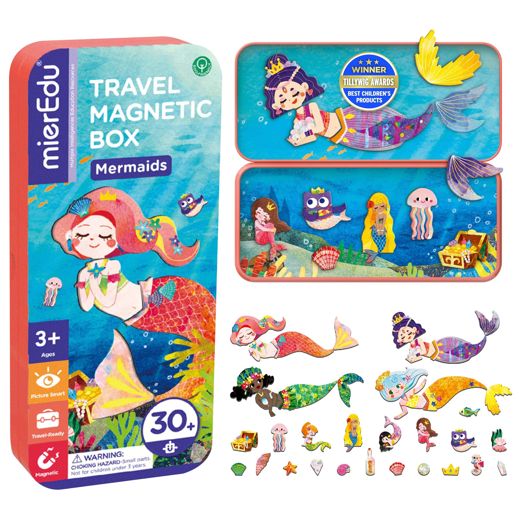 mierEdu Magnetic Mermaid Game Box: Promotes Imagination & Concentration, Ideal Travel Game with 2 Scenes and 36 Magnets, Ages 3+
