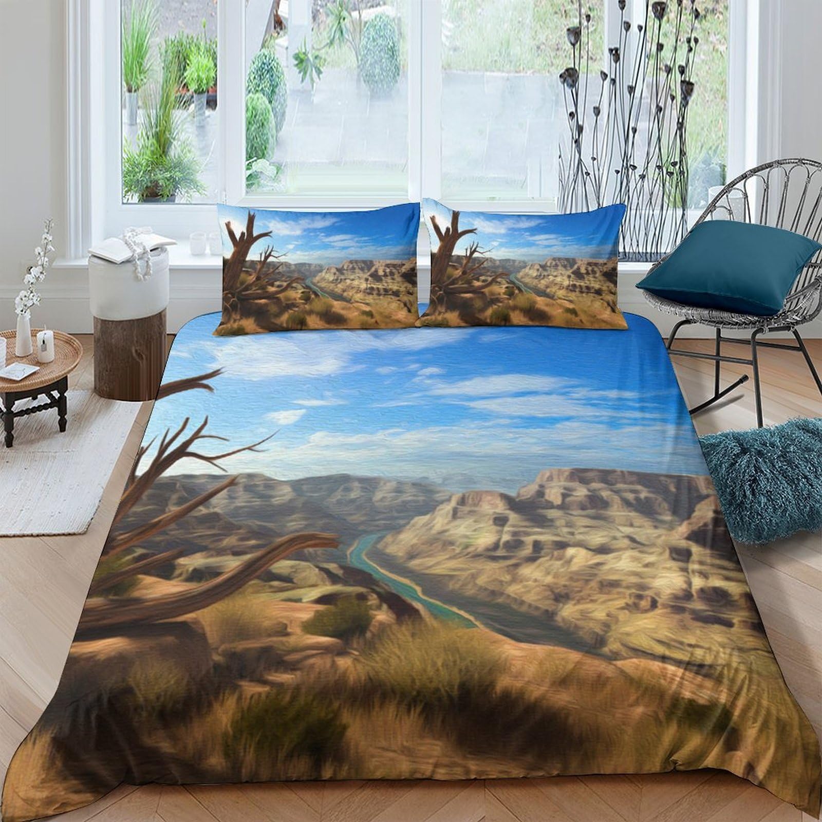 Ctjqhvkz Style-5 3D Printed Canyon Landscape Fitted Sheet Microfiber Soft Brown Blue River Bed Cover For Bedroom Guest Room Decor Single（135X200cm）