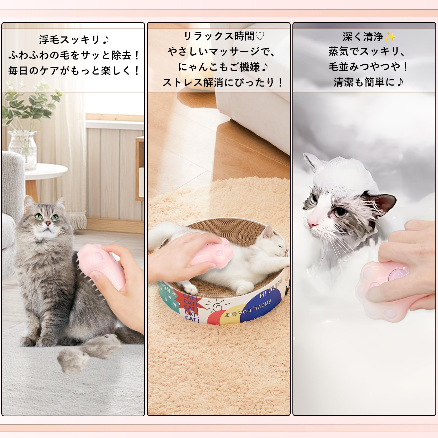 Amazon.co.jp: Flechazo 猫 ブラシ スチーム 3in1 蒸し猫ブラシ【静電